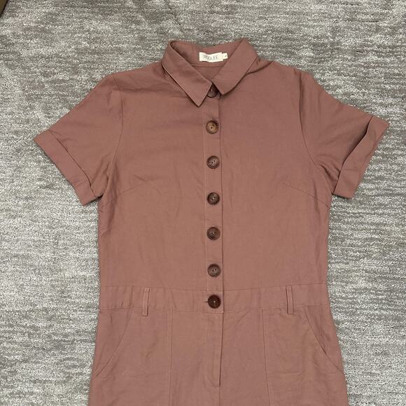 Roolee Jumpsuit Womens Large Short Sleeve Button Front Pockets One Piece Romper - Picture 2 of 14